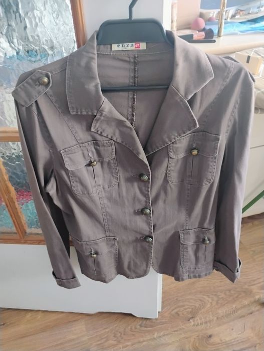 Kurtka damska cienka brązowy jeans marynarka wiosna lato