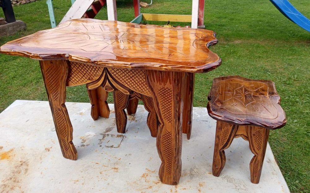 Стіл,стільці ручної роботи,різьблені дерев'яні,крісло стол