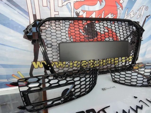Grelha frontal + grelhas faróis nevoeiro para Audi A4 B8 12-15 com para-choques Sline RS LOOK preto piano brilhante com suporte para símbolo
