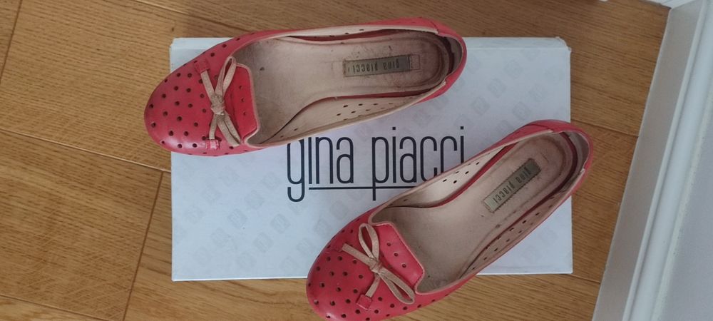 Czółenka ażurowe Gina Piacci skóra nat, r.37 malinowe