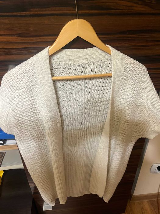 sweter damski bezrękawnik, rozpinany, biały, rozmiar M