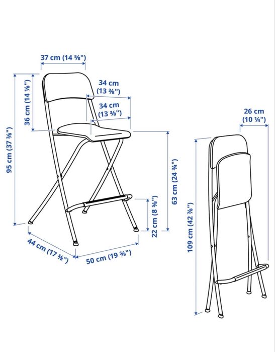 Cadeira alta c/ encosto Franklin IKEA, dobravel, 63cm preto como novo