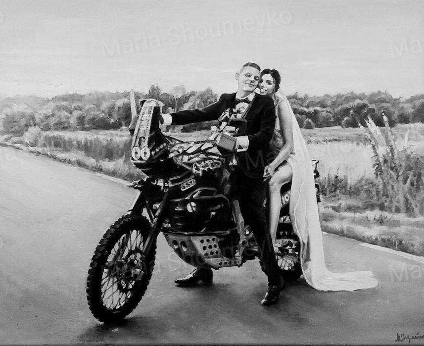 Portret ślubny.. Obraz olejny na płótnie. Prezent na rocznicę ślubu.