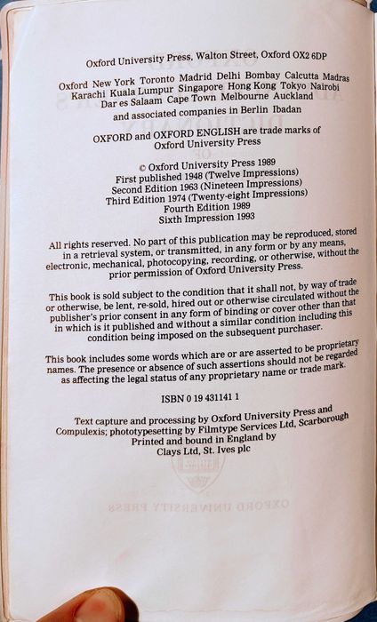 Oxford Advanced Learner's Dictionary - 4th Edition 1989