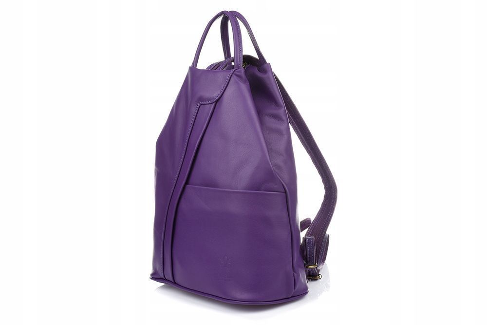 Fioletowy Vera Pelle Włoski Plecak Skórzany Damski