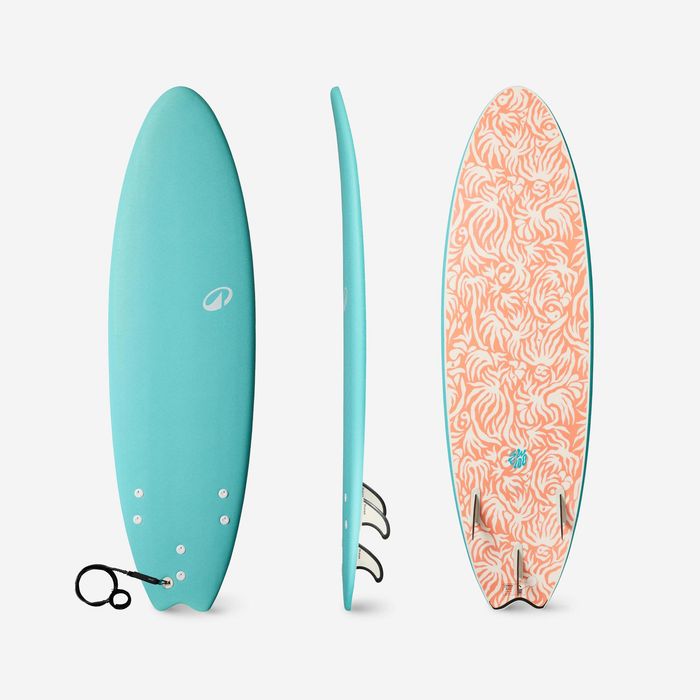 Prancha de Surf em espuma 6'6 swallow tail 55L turquesa