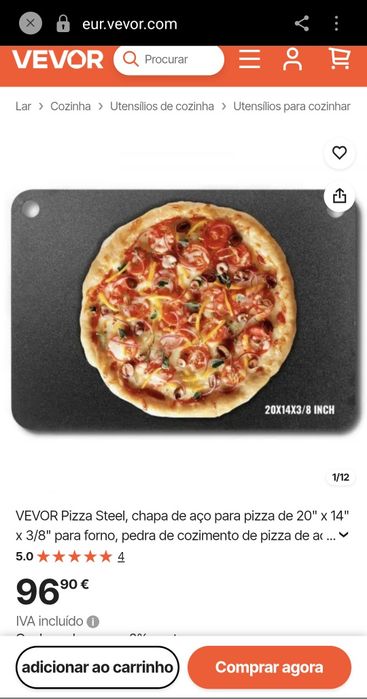 Placa pizza aço carbonico