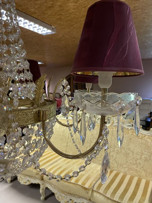 Przepiekny Żyrandol (dostepne 2) Kryształowy Mosiężny Kinkiety Cudo