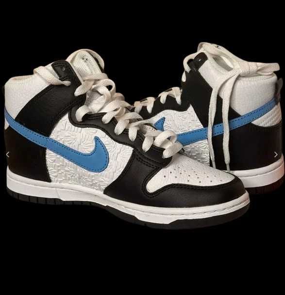 Nike Dunk High biało-czarne z niebieskim Swoosh | nowe z metką, r.36