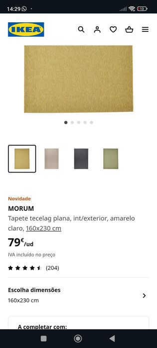 Tapete ikea tecelag plana, int/exterior, amarelo claro, 160x230 cm