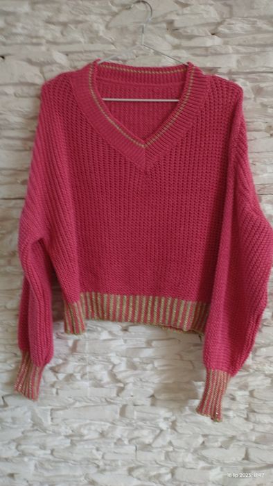 Sweter bluzka włoski różowy fuksja złoto nowy 38/40/42/44 okazja