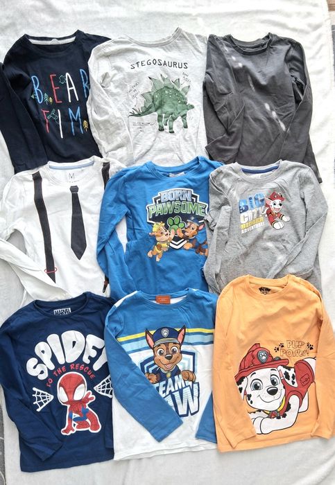 Zestaw 8 bluzek 128 bluzka chłopięca koszulka t-shirt longsleave