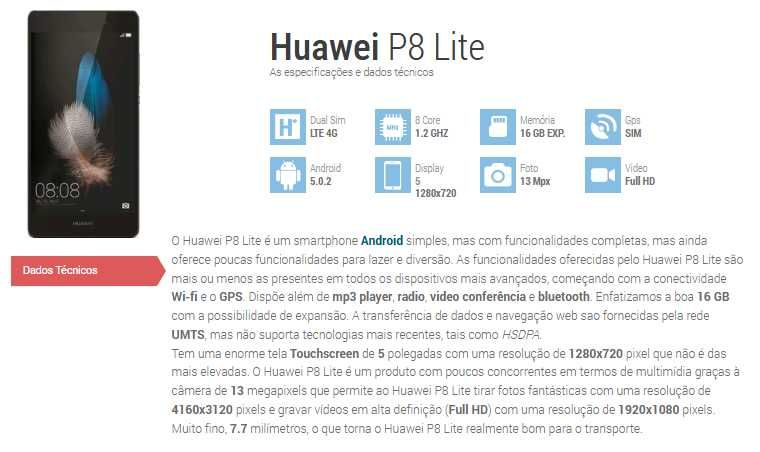 Huawei P8 Lite (reparação ou peças)