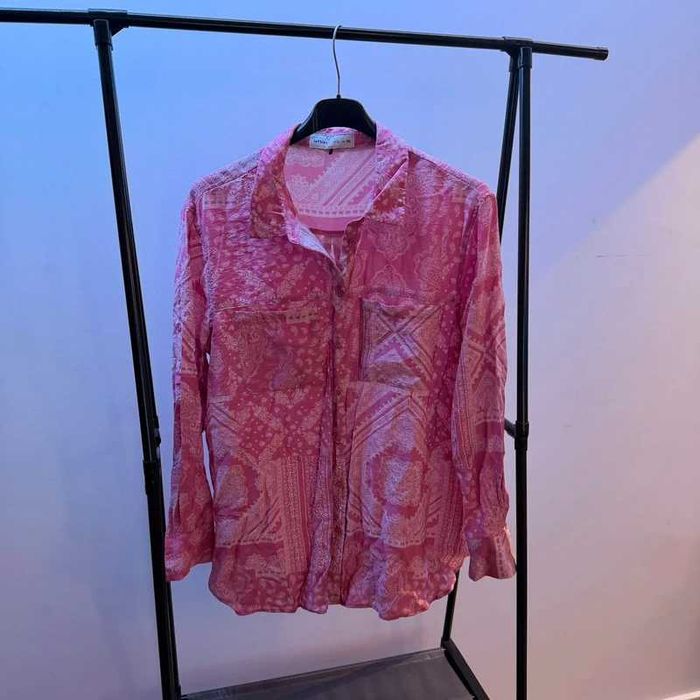 Camisa Comprida / Quimono Fluido Floral com Contraste - Tam.L