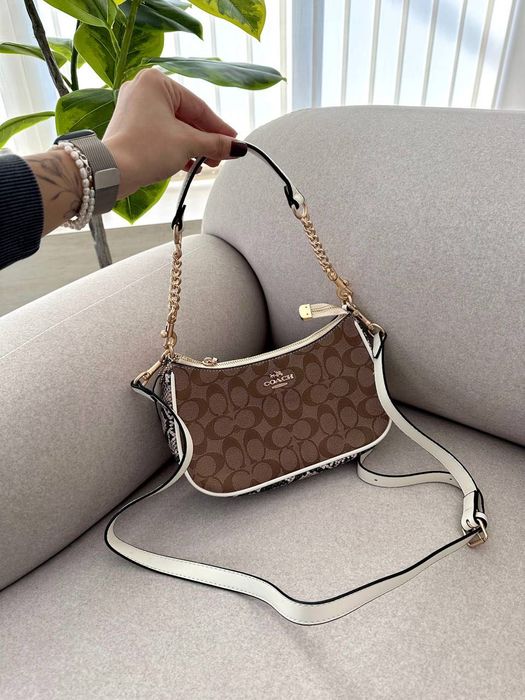 Сумка Coach / сумочка коач коуч коричнева біла