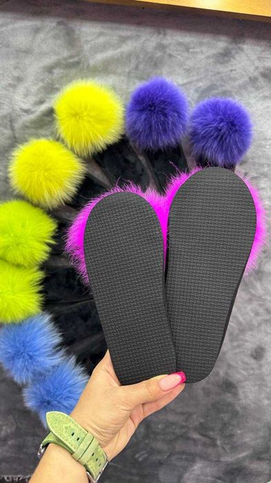 Тапки тапочки капці з хутром паркетні паркетки с пушком песцом с мехом