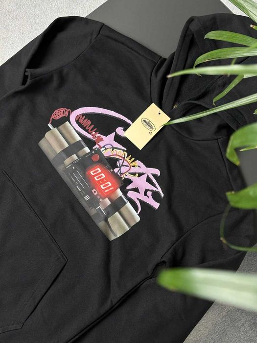 Черное Худи Corteiz NO TIME — Толстовка Кортез Большой Принт Взрывчатка — XS S M L XL