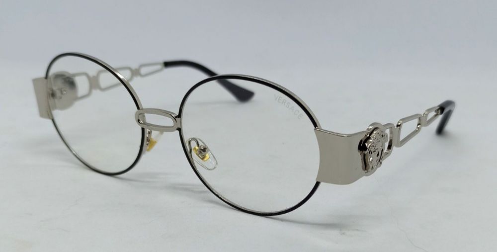 Versace очки унисекс стильные имиджевые в сером металле овальные