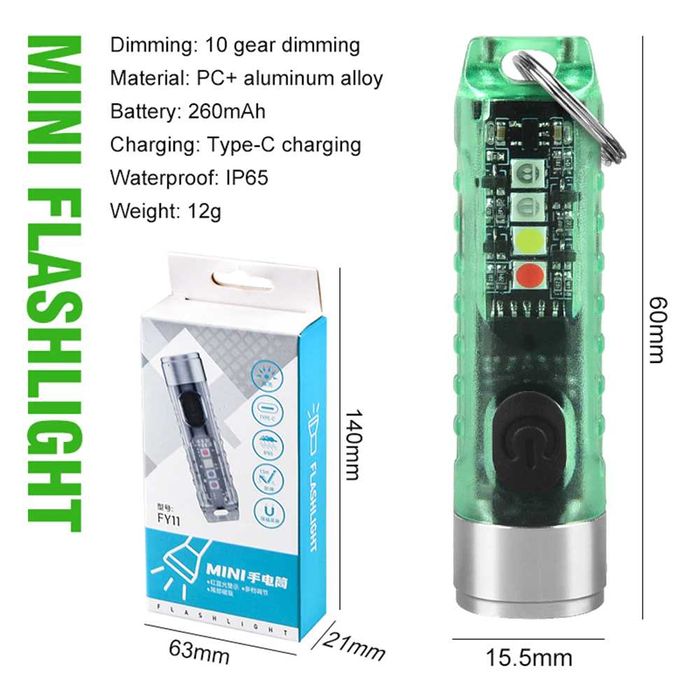 Фонарик наключник 400lm SST20 260mAh USB боковые диоды магнит