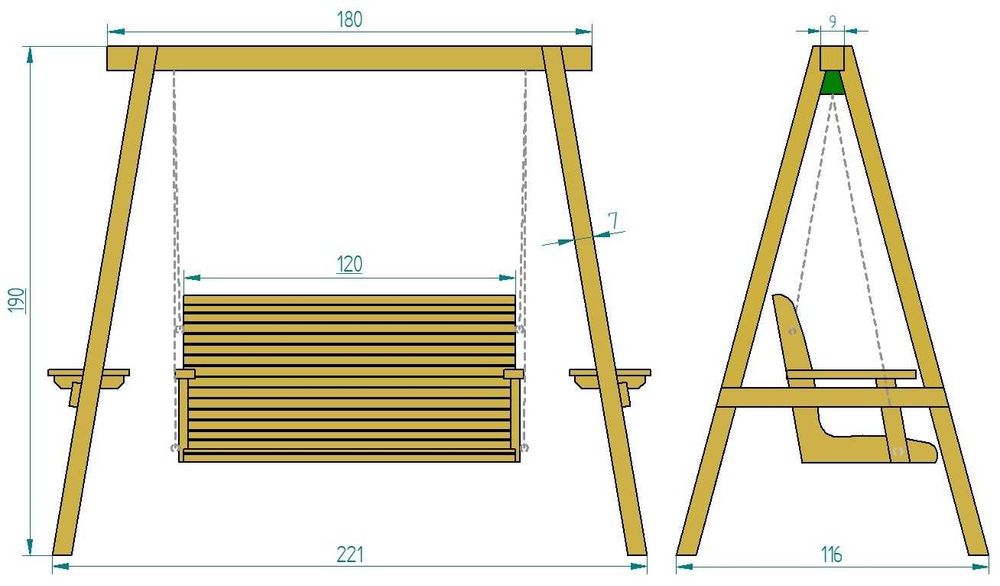 Baloiço jardim com banco - moderno, madeira maciça tratada,