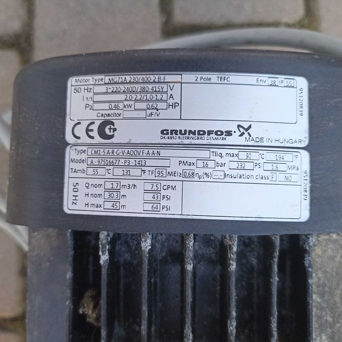 Pompa Grundfos CM 1-5 ARGV-AQQV FAAN MG71A 220/400-2 B-F 65GM