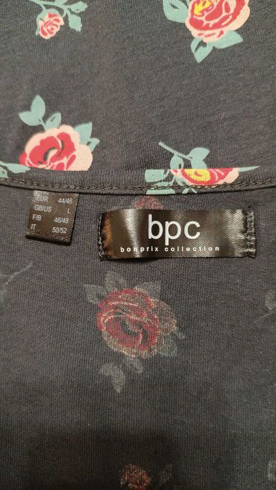 Nowa bawełniana szara bluzka w kwiatowy print 44/46 Bonprix