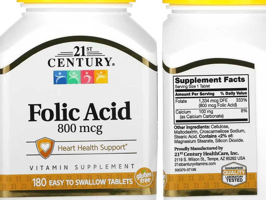 Фолиевая кислота, 250 таблеток метил фолат NOW Foods, 21st Century США