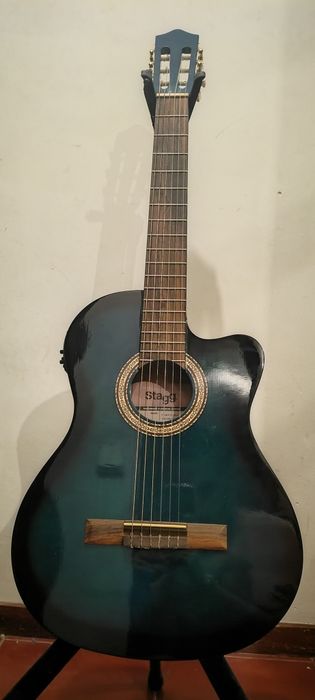 Stagg nylon guitarra eletro acústica corpo fino (stagg c546tce-bls)