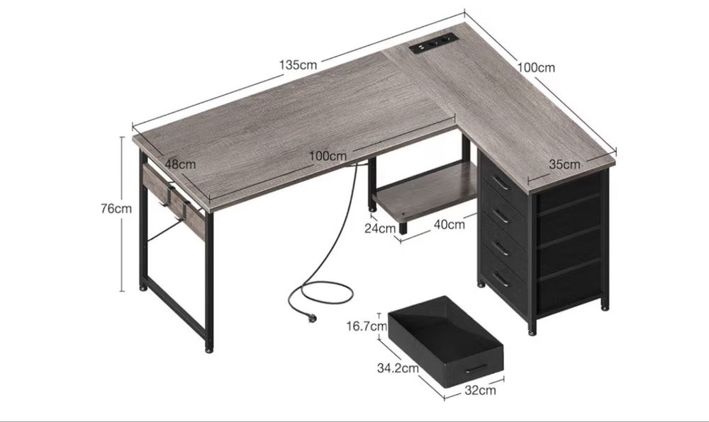 Biurko z 4 szufladami narożne