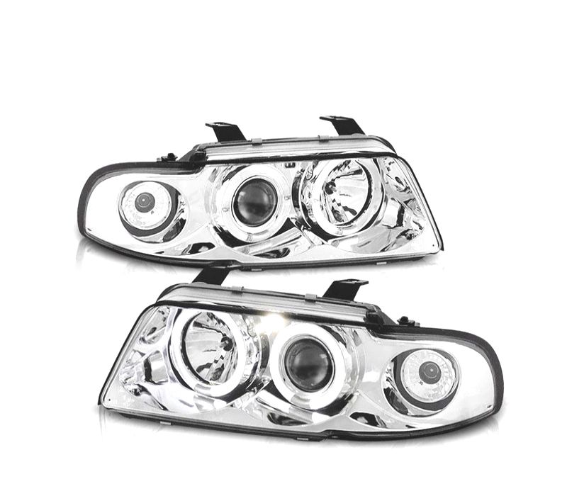 FARÓIS FRNTAL ANGEL EYES PARA AUDI A4 B5 94-99 FUNDO CROMADO