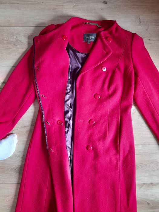 Wełna i Kaszmir - Czerwony wełniany płaszcz 36 ALEXON