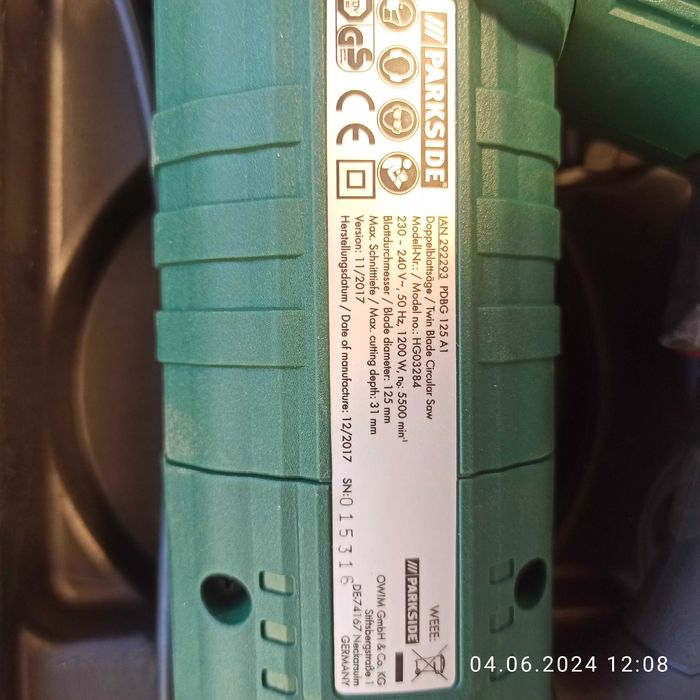 Дводискова пила Parkside PDBG 125 A1