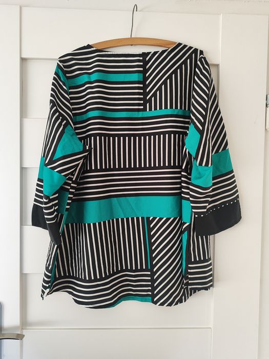 Koszula bluzka czarno turkusowo biała wzory paski plus size 48