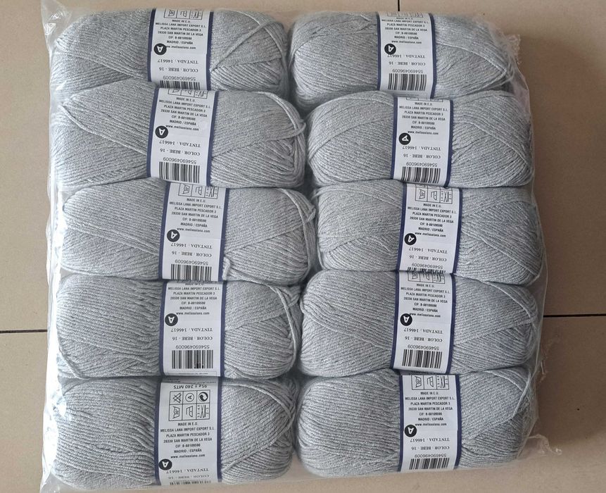 Lote de 10 novelos de Lã - Cinzento - 100% acrílico -Novo-Melissa Bebe