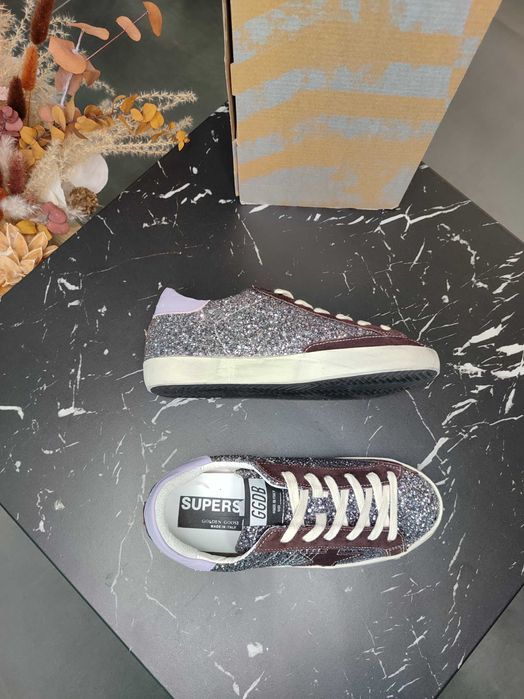 Кеди Golden Goose Super-Star in Glitter with Brown Star and Lilac Heel Tab