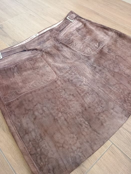 Skórzana brązowa spódnica mini prawdziwy zamsz 38 M