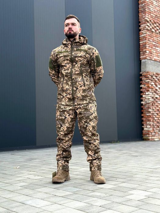 Тактичний костюм SoftShell на флісі піксель