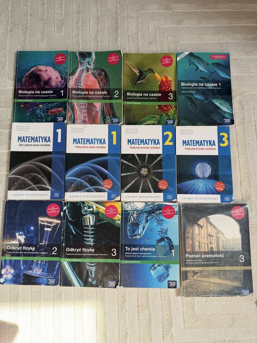 książki do liceum i technikum, matematyka, biologia, fizyka, chemia, historia