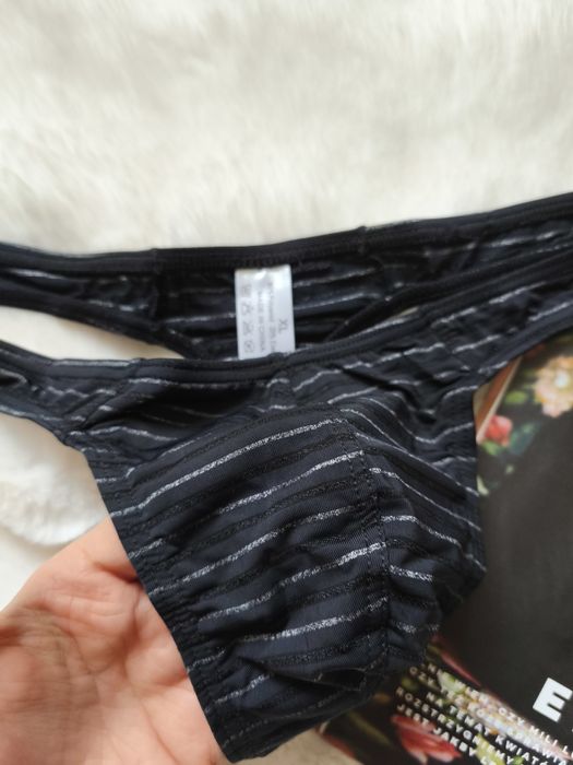 Stringi męskie czarne nylonowe