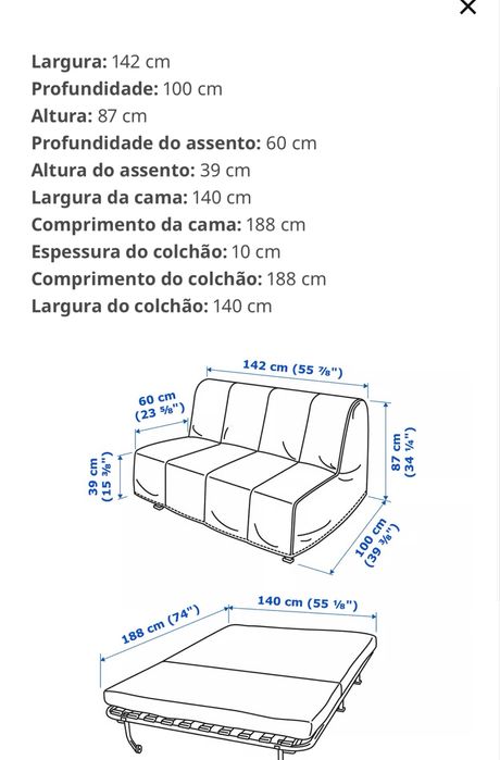 Sofá cama de casal Ikea com colchão