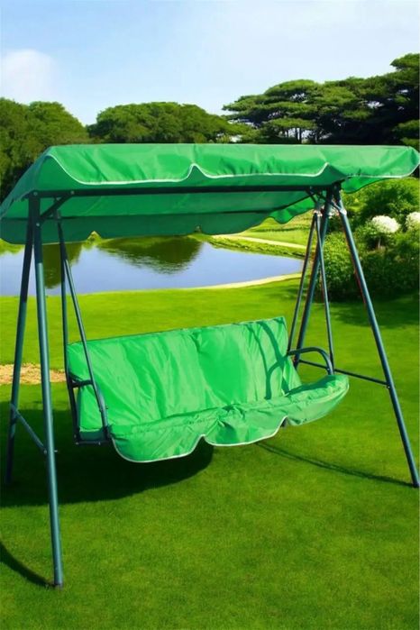 Садова гойдалка 3-місна зелена з навісом до 260 кг | Качеля для дачі