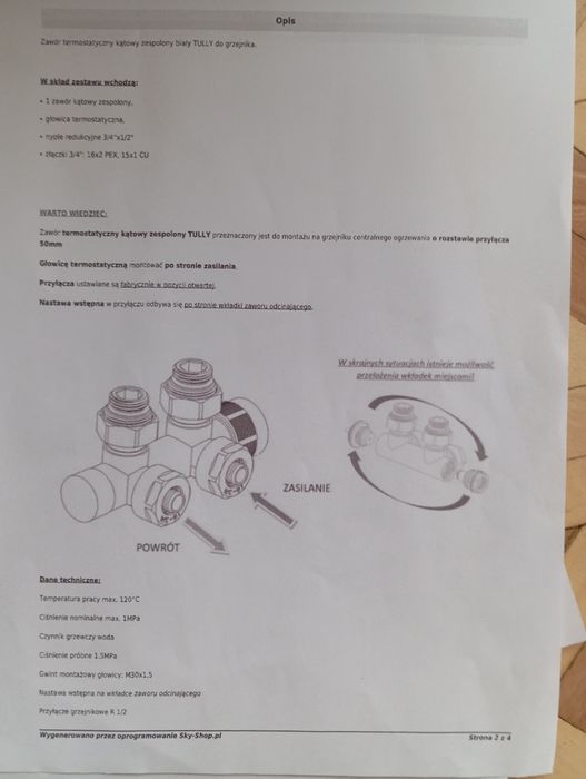 Zawór termostatyczny kątowy zespolony tully 4 sztuk