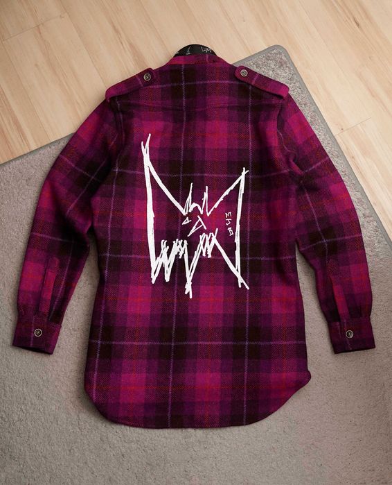 MJB Marc Jacques Burton - 100% wool PINK TARTAN OVERSHIRT luksusowa kurtka koszulowa