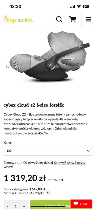Cybex fotelik/nosidełko rozkładane 0-13 KOI CRYSTALLIZED