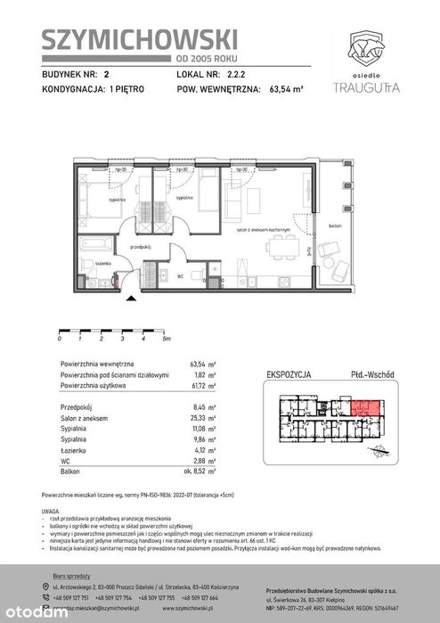 3-pokojowe mieszkanie 63m2 + balkon