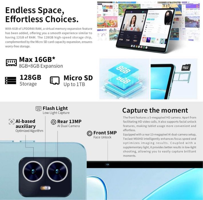 Android 13 Tablet, Teclast, 16 GB RAM, 128 GB64750499703169124