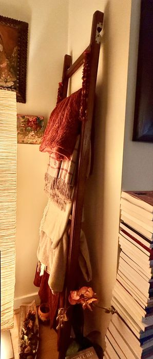 Estante original em madeira com gavetas e escada