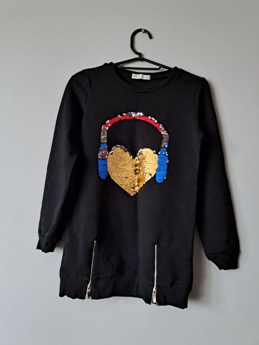 Czarna bluza toontoy 146 obracane cekiny serduszko