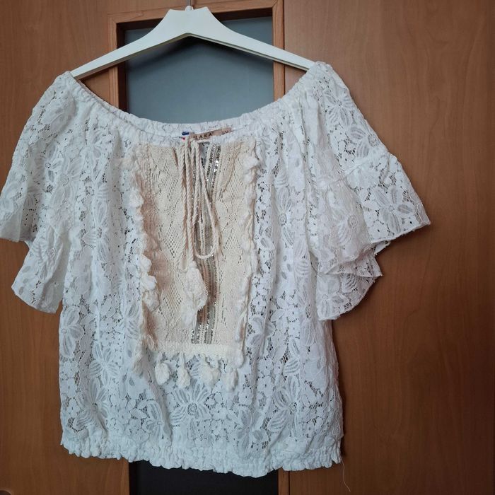 Bluzka biała koronka styl boho jak nowa Azara Paris rozmiar S/M