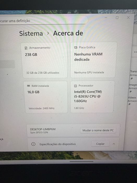 Acer Spin 5 SP513-53N – Conversível 2 em 1 - Bateria nova